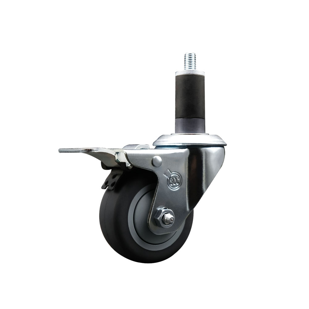 SCC-EXTTL20S314-TPRB-114 Thermoplastic Rubber Swivel Expanding Stem Swivel Caster with 3 in. Gray Wheel & 1.25 in. Stem & Total Locking Brake