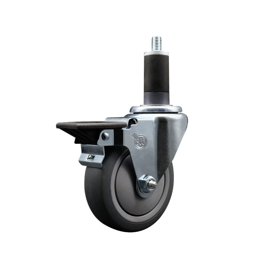 SCC-EX20S414-TPRB-PLB-114 Thermoplastic Rubber Swivel Expanding Stem Swivel Caster with 4 in. Gray Wheel & 1.25 in. Stem & Posi Locking Brake