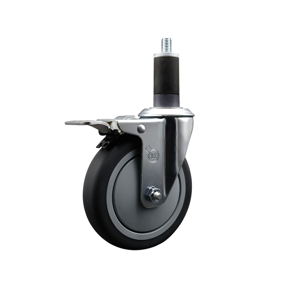 SCC-EXTTL20S514-TPRB-114 Thermoplastic Rubber Swivel Expanding Stem Swivel Caster with 5 in. Gray Wheel & 1.25 in. Stem & Total Locking Brake