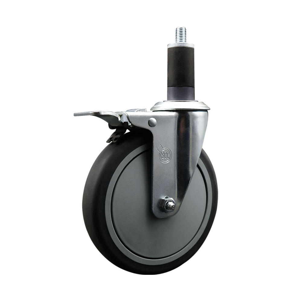 SCC-EXTTL20S614-TPRB-114 Thermoplastic Rubber Swivel Expanding Stem Swivel Caster with 6 in. Gray Wheel & 1.25 in. Stem & Total Locking Brake