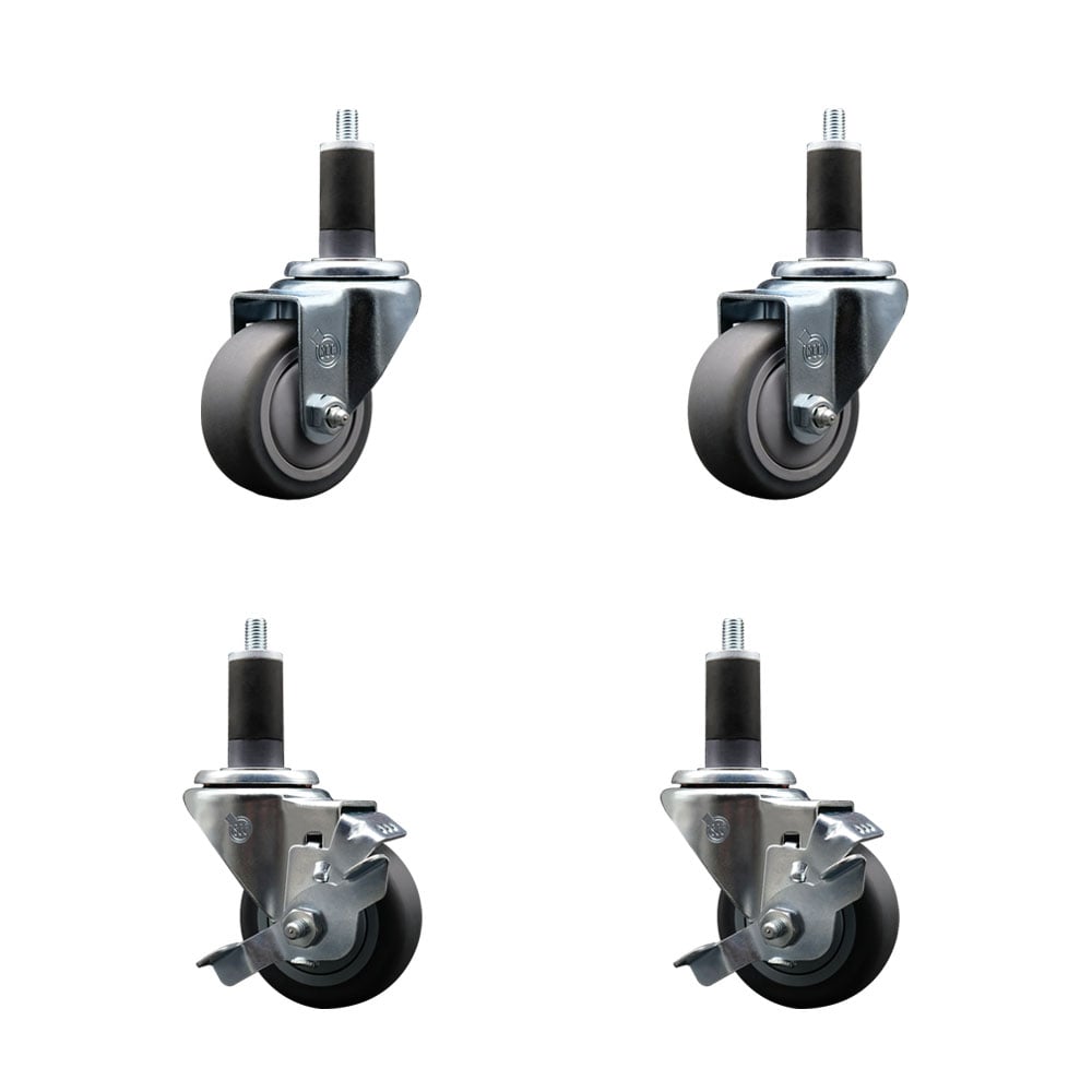 SCC-SSEX20S314-TPRB-2-TLB-2-114 Stainless Steel Thermoplastic Rubber Swivel Expanding Stem Caster with 3 in. Gray Wheels & 1.25 in. Stems - Set of 4
