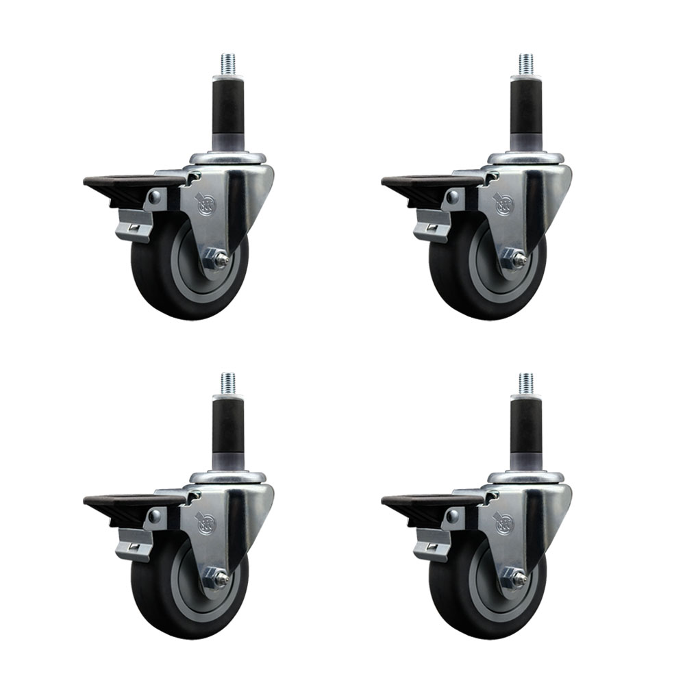 SCC-EX20S3514-TPRB-PLB-118-4 Thermoplastic Rubber Swivel Expanding Stem Caster with 3.5 in. Gray Wheels & 1.13 in. Stems - Set of 4