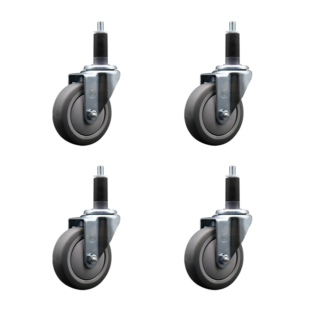 SCC-EX20S414-TPRB-118-4 Thermoplastic Rubber Swivel Expanding Stem Caster with 4 in. Gray Wheels & 1.13 in. Stems - Set of 4