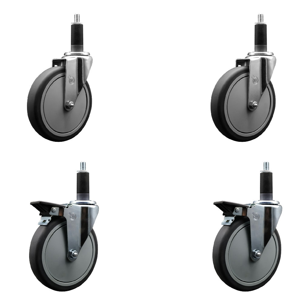 SCC-EX20S614-TPRB-2-PLB-2-118 Thermoplastic Rubber Swivel Expanding Stem Caster with 6 in. Gray Wheels & 1.13 in. Stems - Set of 4