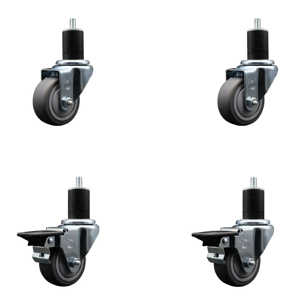 SCC-EX20S314-TPRB-2-PLB-2-134 Thermoplastic Rubber Swivel Expanding Stem Caster with 3 in. Gray Wheels & 1.75 in. Stems - Set of 4