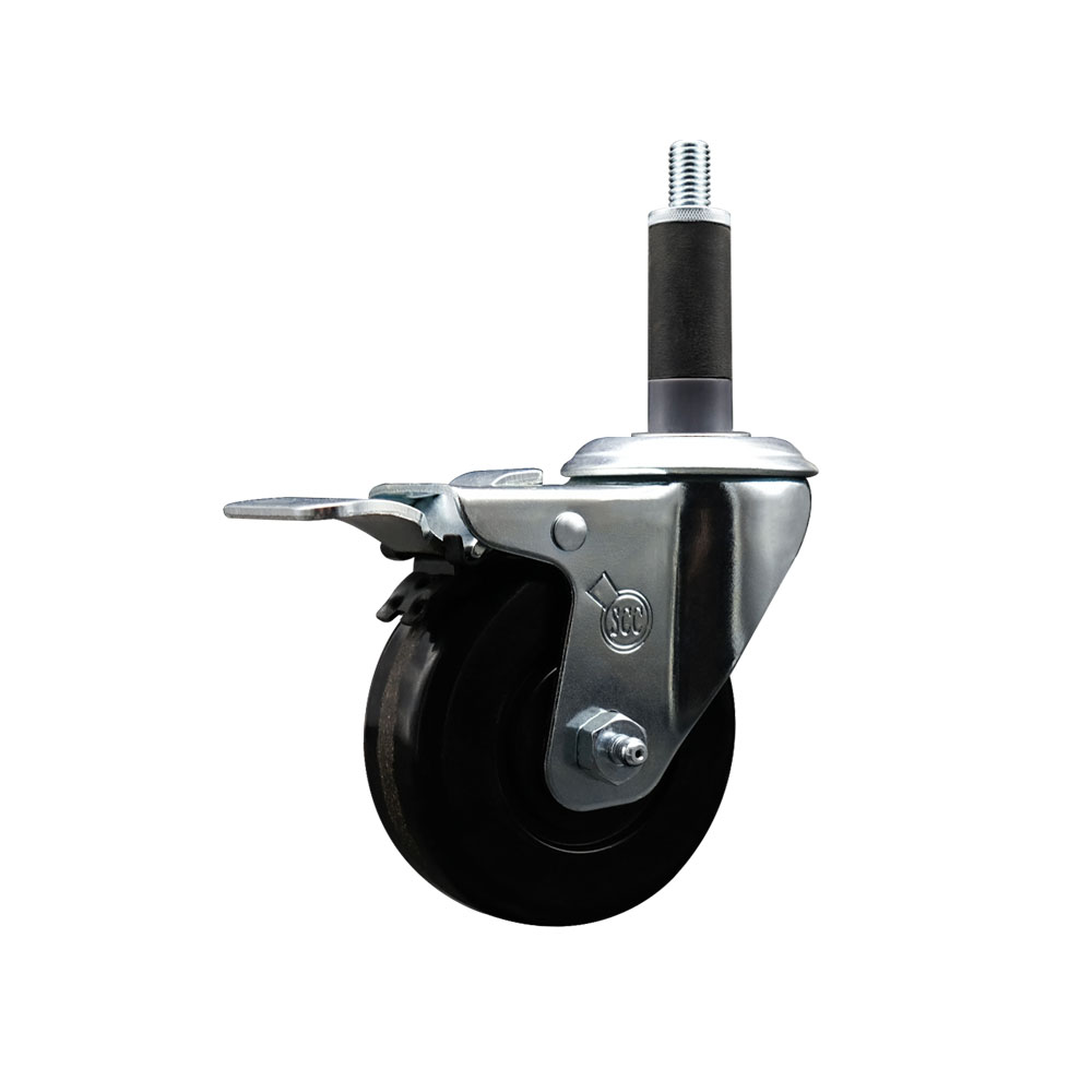 SCC-EXTTL20S3514-PHR-1 Phenolic Swivel Expanding Stem Caster with Roller Bearing 3.5 x 1.25 in. Black Wheel & 1 in. Stem & Total Locking Brake