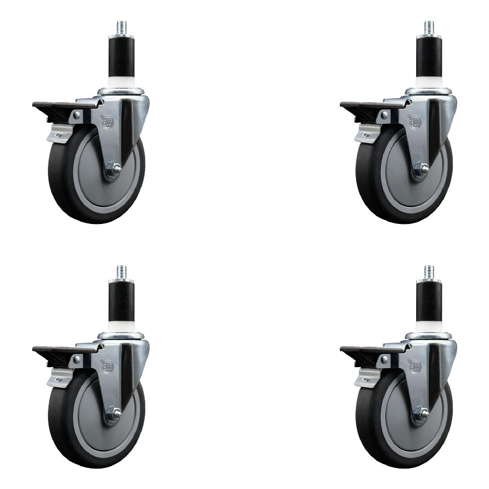 SCC-EX20S514-TPRB-PLB-138-4 Thermoplastic Rubber Swivel Expanding Stem Caster with 5 in. Gray Wheels & 1.38 in. Stems - Set of 4
