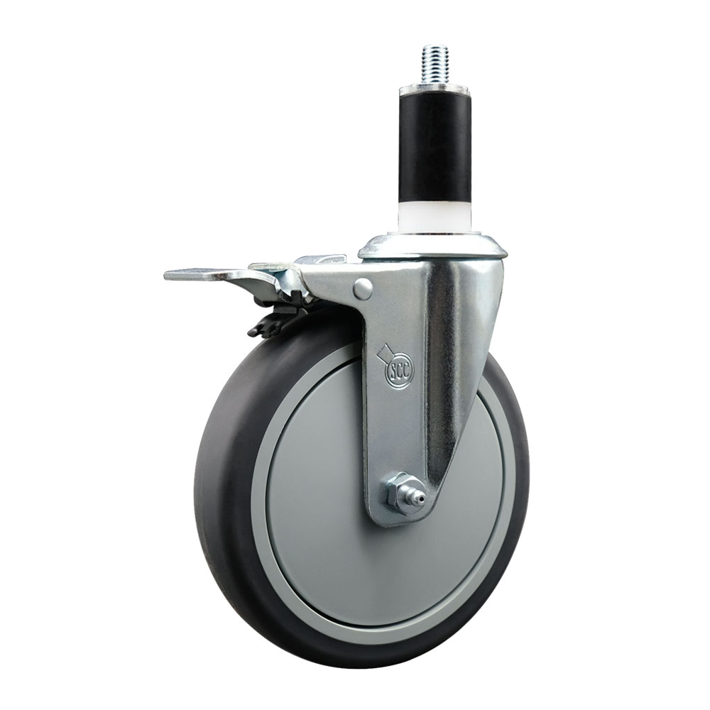 SCC-EXTTL20S614-TPRB-138 Thermoplastic Rubber Swivel Expanding Stem Swivel Caster with 6 in. Gray Wheel & 1.38 in. Stem & Total Locking Brake