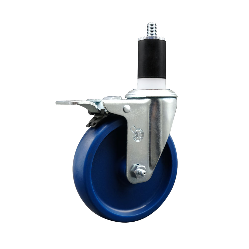 SCC-EXTTL20S514-SPUS-112 Solid Polyurethane Expanding Stem Swivel Caster with 5 in. Blue Wheel & 1.5 in. Stem & Total Locking Brake