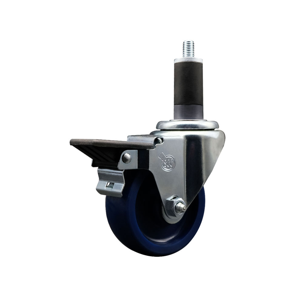 SCC-EX20S3514-SPUS-PLB-114 Solid Polyurethane Expanding Stem Swivel Caster with 3.5 in. Blue Wheel & 1.25 in. Stem & Posi Locking Brake