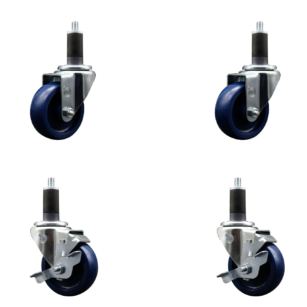 SCC-EX20S3514-SPUS-2-TLB-2-114 Solid Polyurethane Swivel Expanding Stem Caster with 3.5 in. Blue Wheels & 1.25 in. Stems - Set of 4