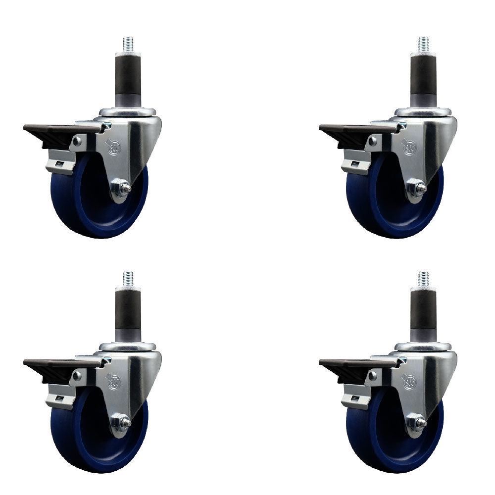 SCC-EX20S414-SPUS-PLB-114-4 Solid Polyurethane Swivel Expanding Stem Caster with 4 in. Blue Wheels & 1.25 in. Stems - Set of 4