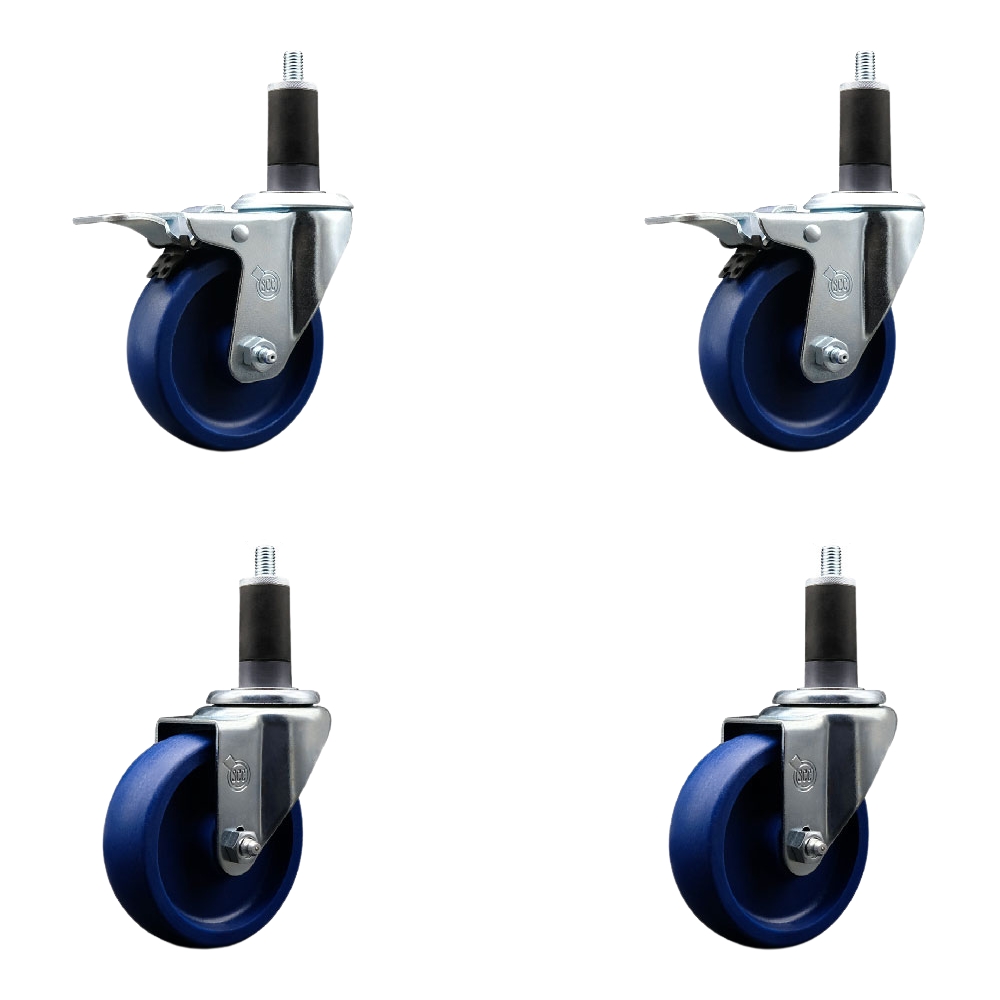 SCC-EXTTL20S414-SPUS-2-S-2-114 Solid Polyurethane Swivel Expanding Stem Caster with 4 in. Blue Wheels & 1.25 in. Stems - Set of 4