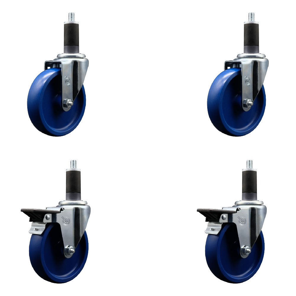 SCC-EX20S514-SPUS-2-PLB-2-114 Solid Polyurethane Swivel Expanding Stem Caster with 5 in. Blue Wheels & 1.25 in. Stems - Set of 4