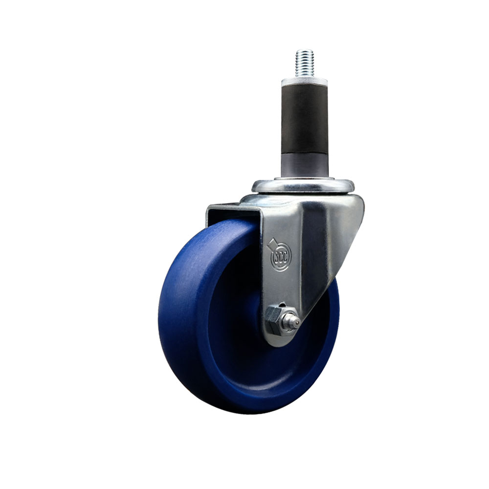 SCC-SSEX20S414-SPUS-114 Stainless Steel Solid Polyurethane Expanding Stem Swivel Caster with 4 in. Blue Wheel & 1.25 in. Stem