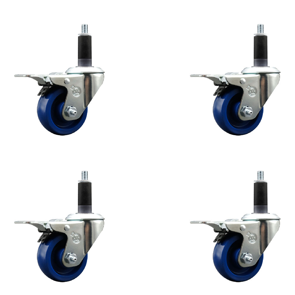 SCC-EXTTL20S314-SPUS-118-4 Solid Polyurethane Swivel Expanding Stem Caster with 3 in. Blue Wheels & 1.13 in. Stems - Set of 4