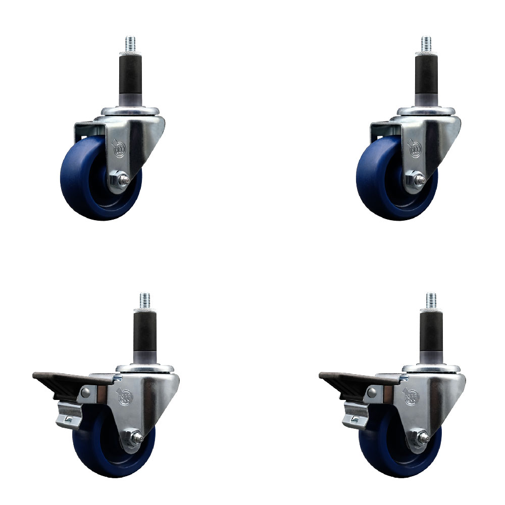 SCC-EX20S314-SPUS-2-PLB-2-118 Solid Polyurethane Swivel Expanding Stem Caster with 3 in. Blue Wheels & 1.13 in. Stems - Set of 4