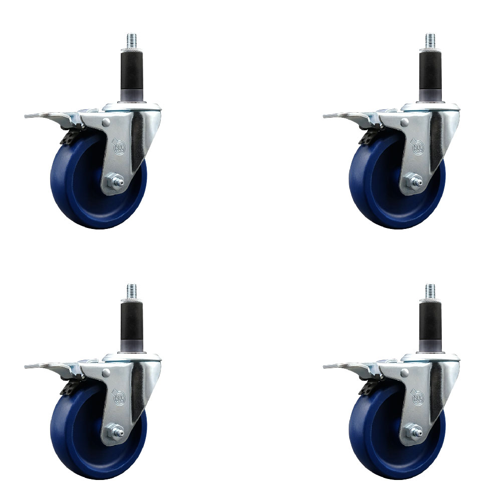 SCC-EXTTL20S414-SPUS-118-4 Solid Polyurethane Swivel Expanding Stem Caster with 4 in. Blue Wheels & 1.13 in. Stems - Set of 4