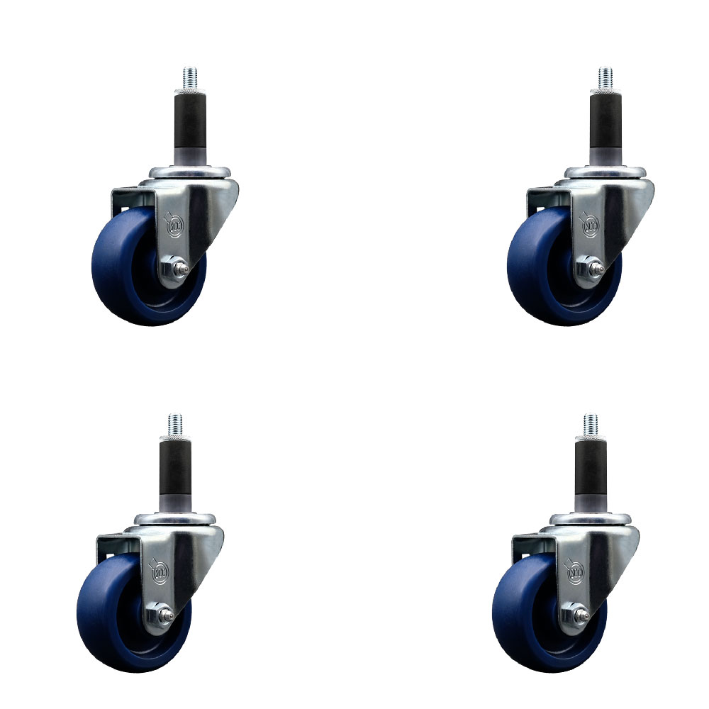 SCC-SSEX20S314-SPUS-118-4 Stainless Steel Solid Polyurethane Swivel Expanding Stem Caster with 3 in. Blue Wheels & 1.13 in. Stems - Set of 4