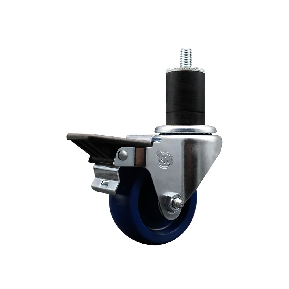 SCC-EX20S314-SPUS-PLB-134 Solid Polyurethane Expanding Stem Swivel Caster with 3 in. Blue Wheel & 1.75 in. Stem & Posi Locking Brake