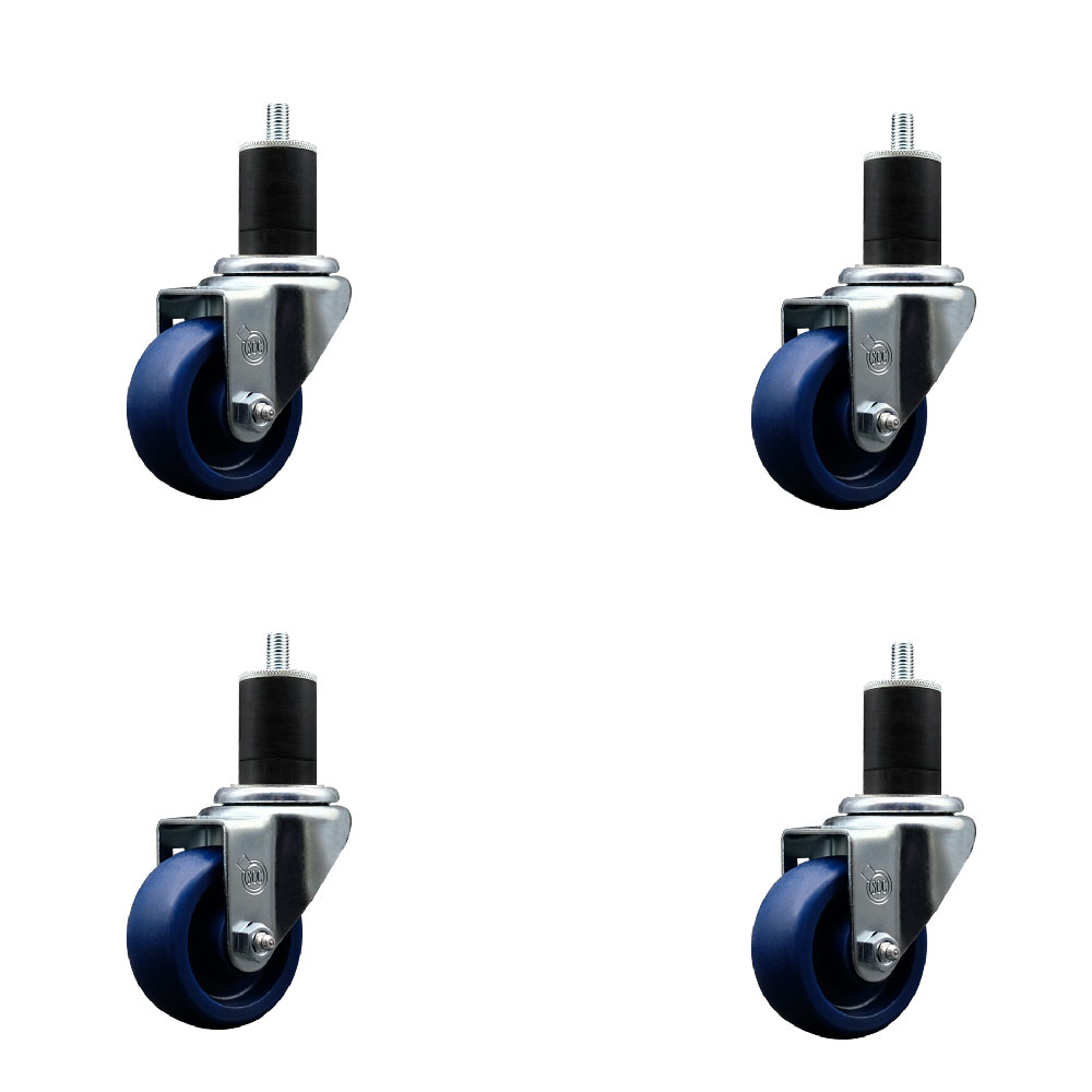 SCC-EX20S314-SPUS-PLB-134-4 Solid Polyurethane Swivel Expanding Stem Caster with 3 in. Blue Wheels & 1.75 in. Stems - Set of 4