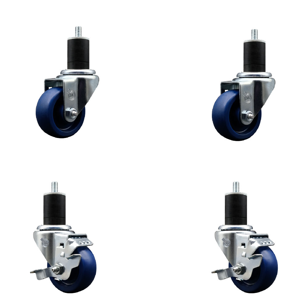 SCC-EX20S314-SPUS-2-TLB-2-134 Solid Polyurethane Swivel Expanding Stem Caster with 3 in. Blue Wheels & 1.75 in. Stems - Set of 4