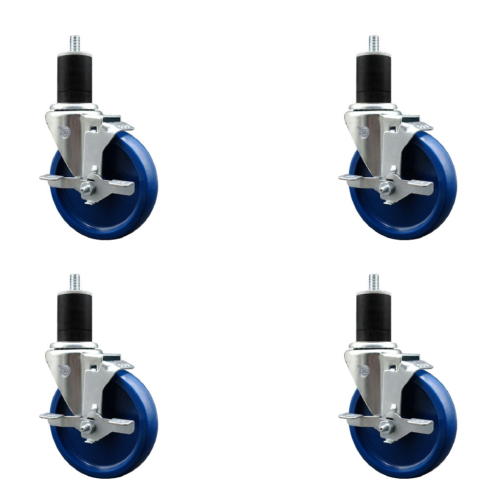 SCC-EX20S514-SPUS-TLB-134-4 Solid Polyurethane Swivel Expanding Stem Caster with 5 in. Blue Wheels & 1.75 in. Stems - Set of 4
