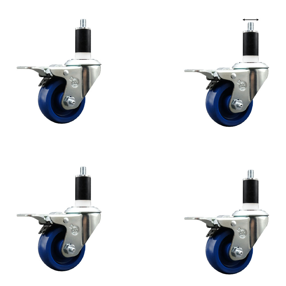 SCC-EXTTL20S314-SPUS-138-4 Solid Polyurethane Swivel Expanding Stem Caster with 3 in. Blue Wheels & 1.38 in. Stems - Set of 4