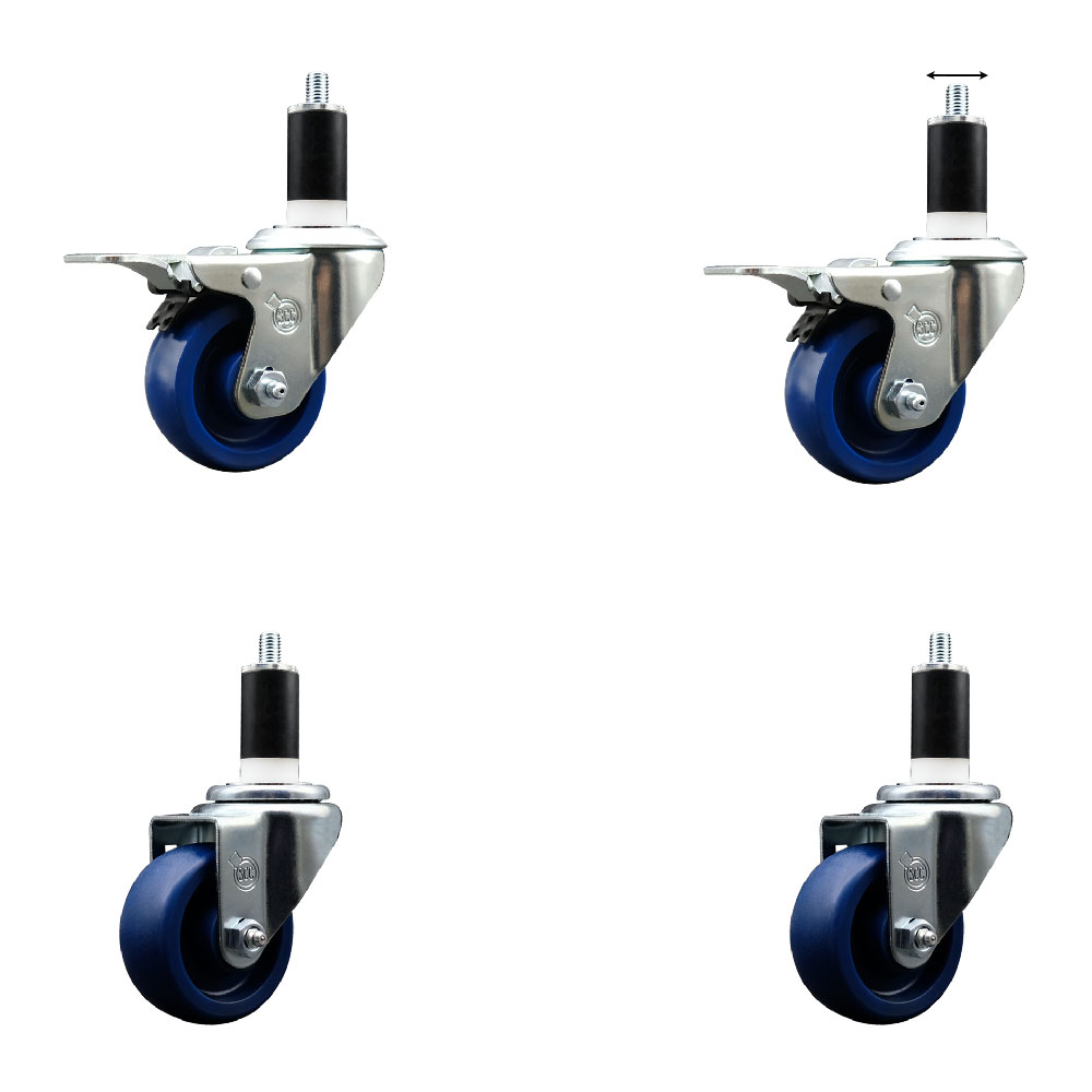 SCC-EXTTL20S314-SPUS-2-S-2-138 Solid Polyurethane Swivel Expanding Stem Caster with 3 in. Blue Wheels & 1.38 in. Stems - Set of 4