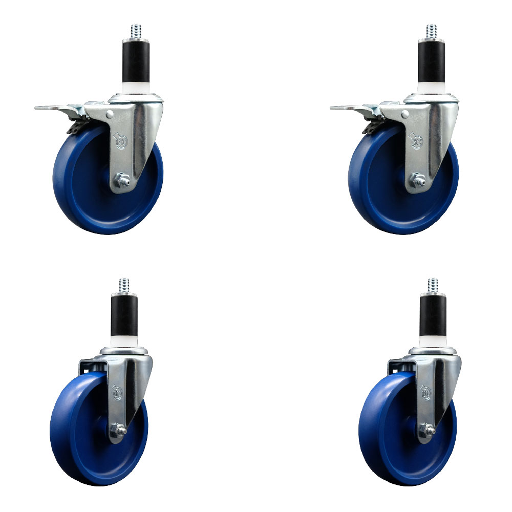SCC-EXTTL20S514-SPUS-2-S-2-138 Solid Polyurethane Swivel Expanding Stem Caster with 5 in. Blue Wheels & 1.38 in. Stems - Set of 4