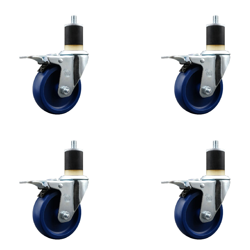 SCC-EXTTL20S414-SPUS-178-4 Solid Polyurethane Swivel Expanding Stem Caster with 4 in. Blue Wheels & 1.87 in. Stems - Set of 4