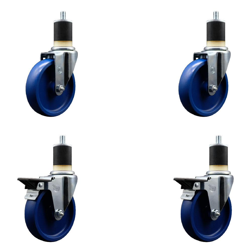 SCC-EX20S514-SPUS-2-PLB-2-178 Solid Polyurethane Swivel Expanding Stem Caster with 5 in. Blue Wheels & 1.87 in. Stems - Set of 4
