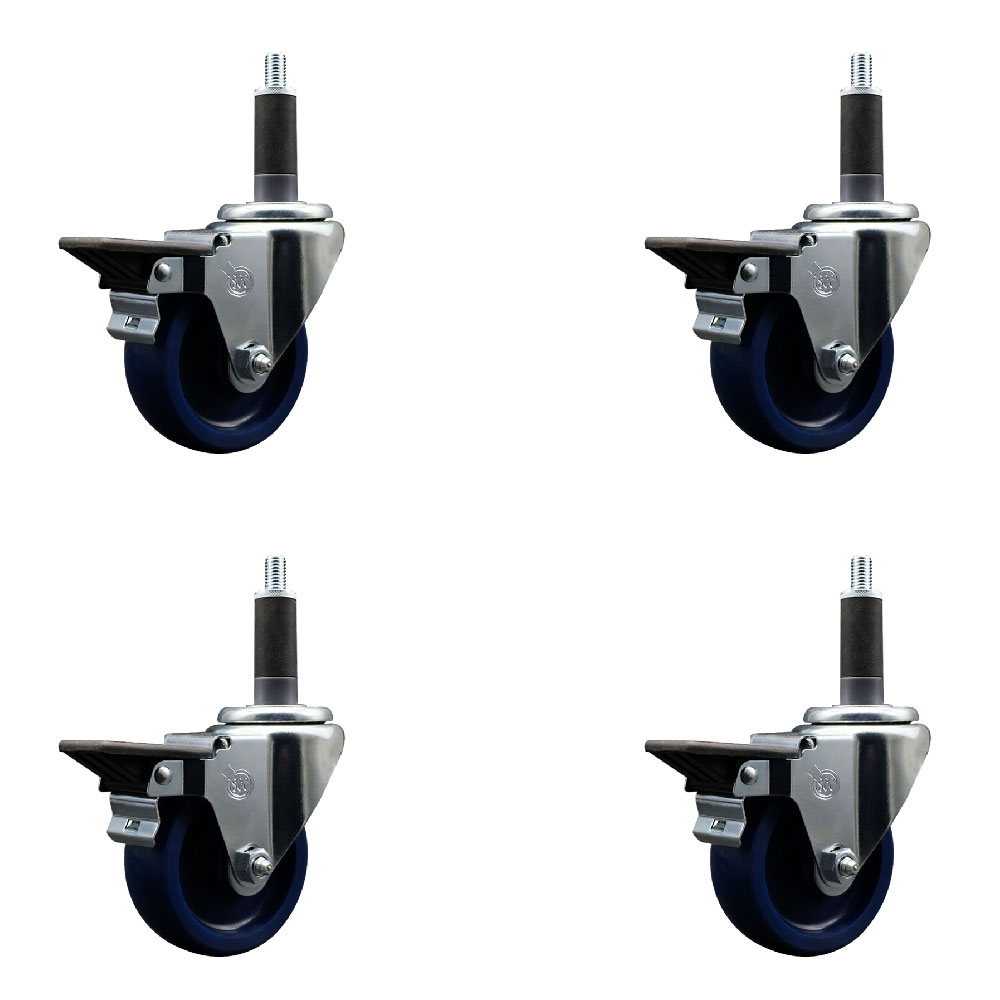 SCC-EX20S3514-SPUS-PLB-1-4 Solid Polyurethane Swivel Expanding Stem Caster with 3.5 in. Blue Wheels & 1 in. Stems - Set of 4