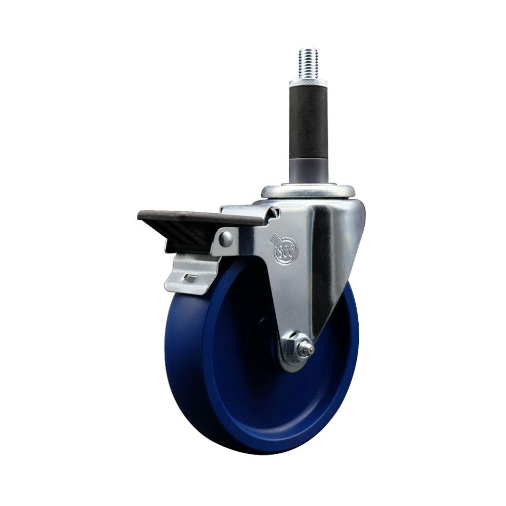 SCC-EX20S514-SPUS-PLB-1 Solid Polyurethane Expanding Stem Swivel Caster with 5 in. Blue Wheel & 1 in. Stem & Posi Locking Brake