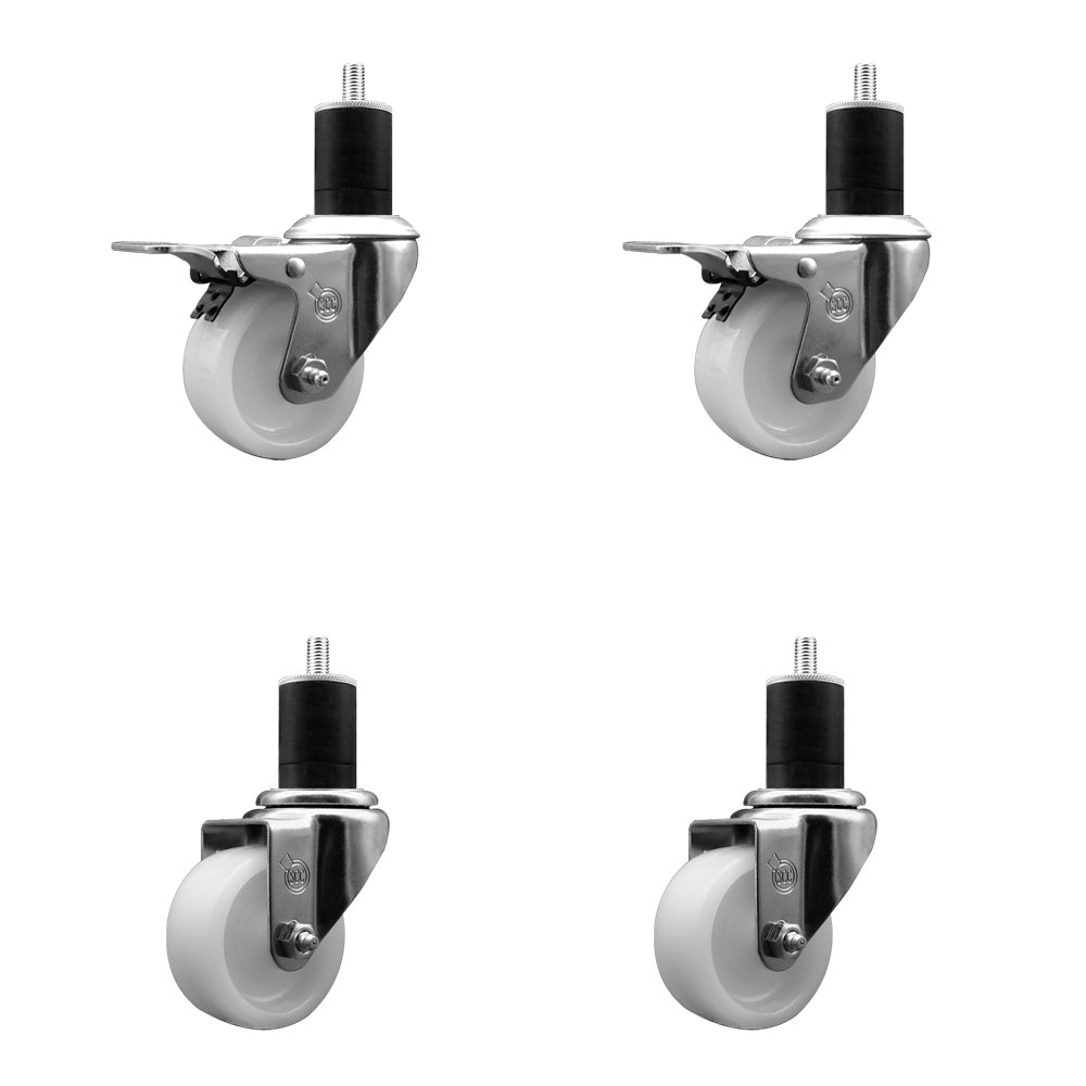 SCC-EXTTL20S314-NYS-2-S-2-134 Nylon Swivel Expanding Stem Caster with 3 in. White Wheel & 1.75 in. Stems - Set of 4