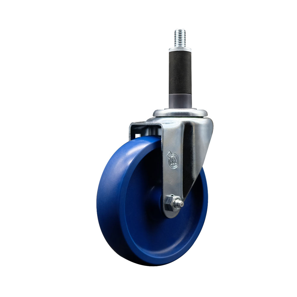SCC-SSEX20S514-SPUS-1 Stainless Steel Solid Polyurethane Expanding Stem Swivel Caster with 5 in. Blue Wheel & 1 in. Stem