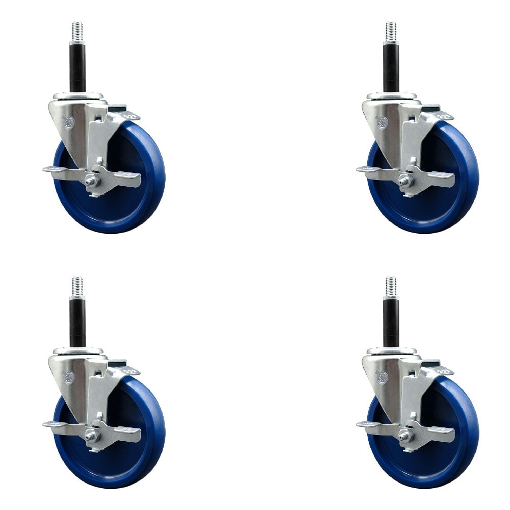 SCC-EX20S514-SPUS-TLB-34-4 Solid Polyurethane Swivel Expanding Stem Caster with 5 in. Blue Wheels & 0.75 in. Stems - Set of 4