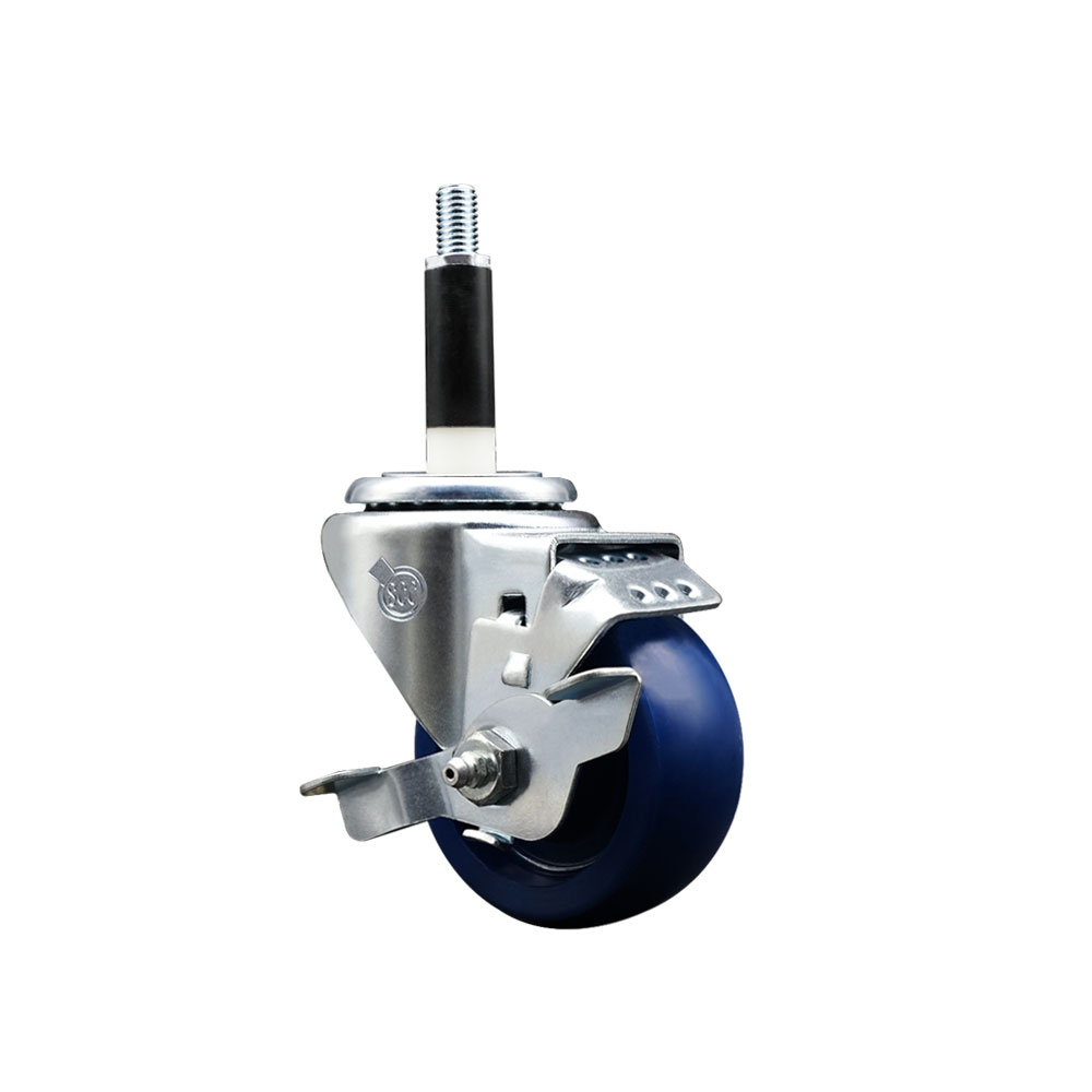SCC-EX20S314-SPUS-TLB-78 Solid Polyurethane Expanding Stem Swivel Caster with 3 in. Blue Wheel & 0.87 in. Stem & Top Locking Brake