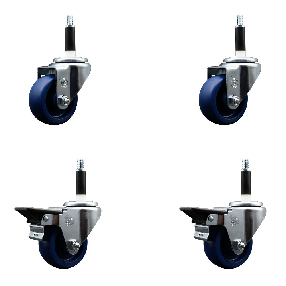 SCC-EX20S314-SPUS-2-PLB-2-78 Solid Polyurethane Swivel Expanding Stem Caster with 3 in. Blue Wheels & 0.87 in. Stems - Set of 4