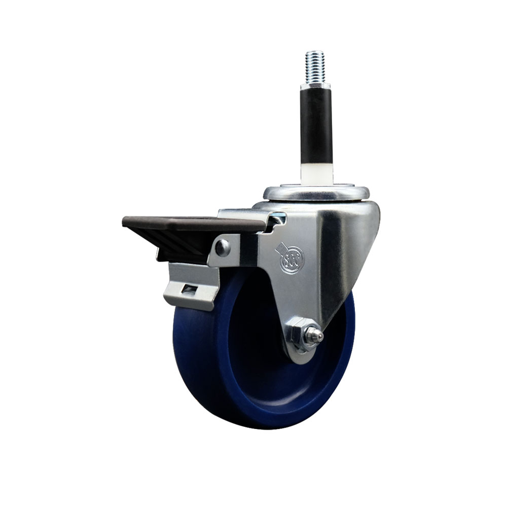 SCC-EX20S414-SPUS-PLB-78 Solid Polyurethane Expanding Stem Swivel Caster with 4 in. Blue Wheel & 0.87 in. Stem & Posi Locking Brake
