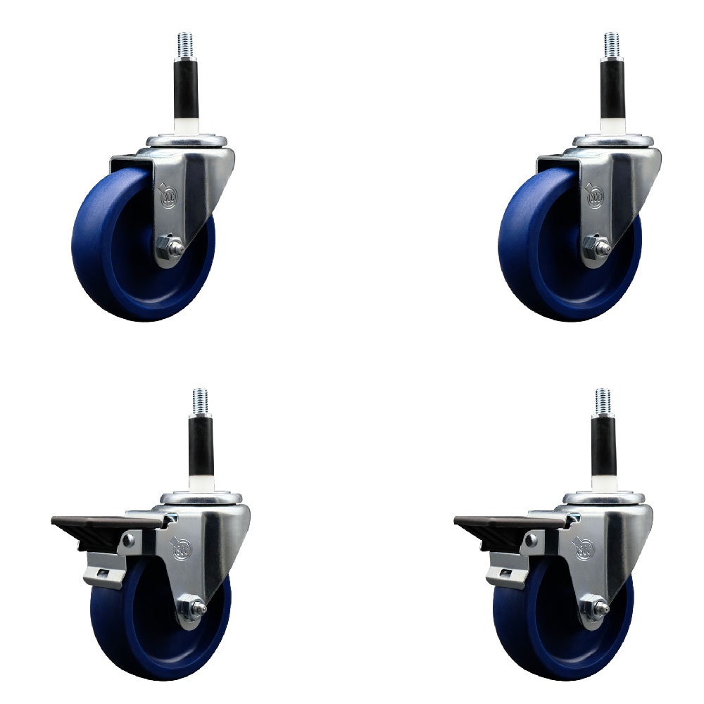 SCC-EX20S414-SPUS-2-PLB-2-78 Solid Polyurethane Swivel Expanding Stem Caster with 4 in. Blue Wheels & 0.87 in. Stems - Set of 4