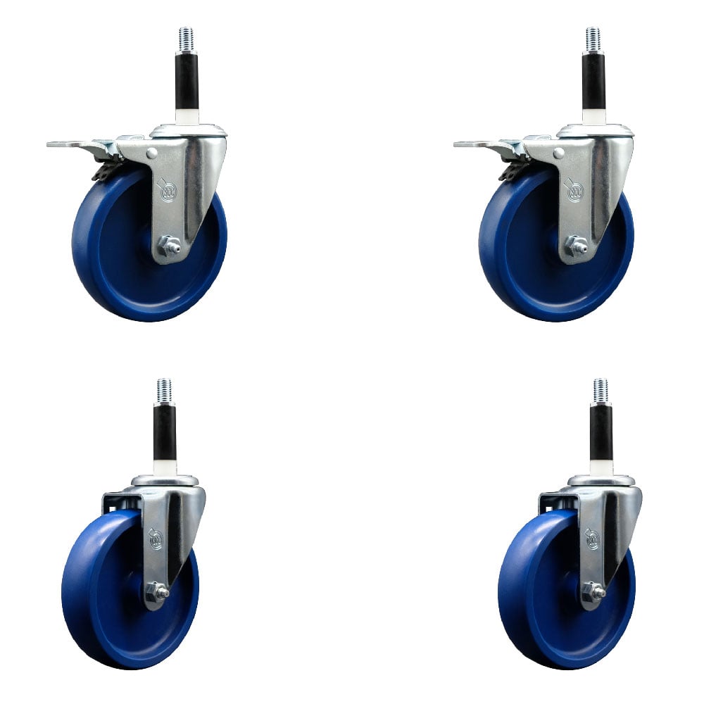 SCC-SSEXTTL20S514-SPUS-2-S-2-78 Stainless Steel Solid Polyurethane Swivel Expanding Stem Caster with 5 in. Blue Wheels & 0.87 in. Stems - Set of 4