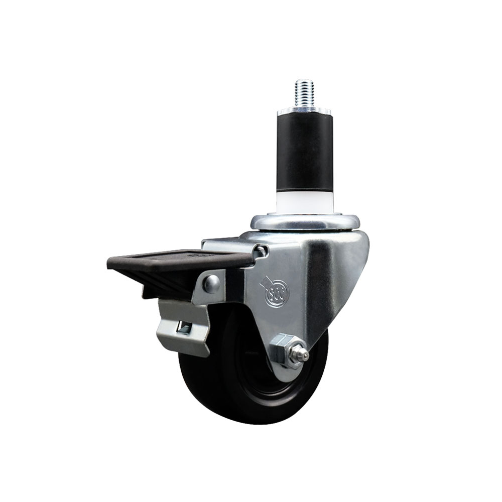 SCC-EX20S314-SRS-PLB-112 Soft Rubber Expanding Stem Swivel Caster with 3 in. Black Wheel & 1.5 in. Stem & Posi Locking Brake