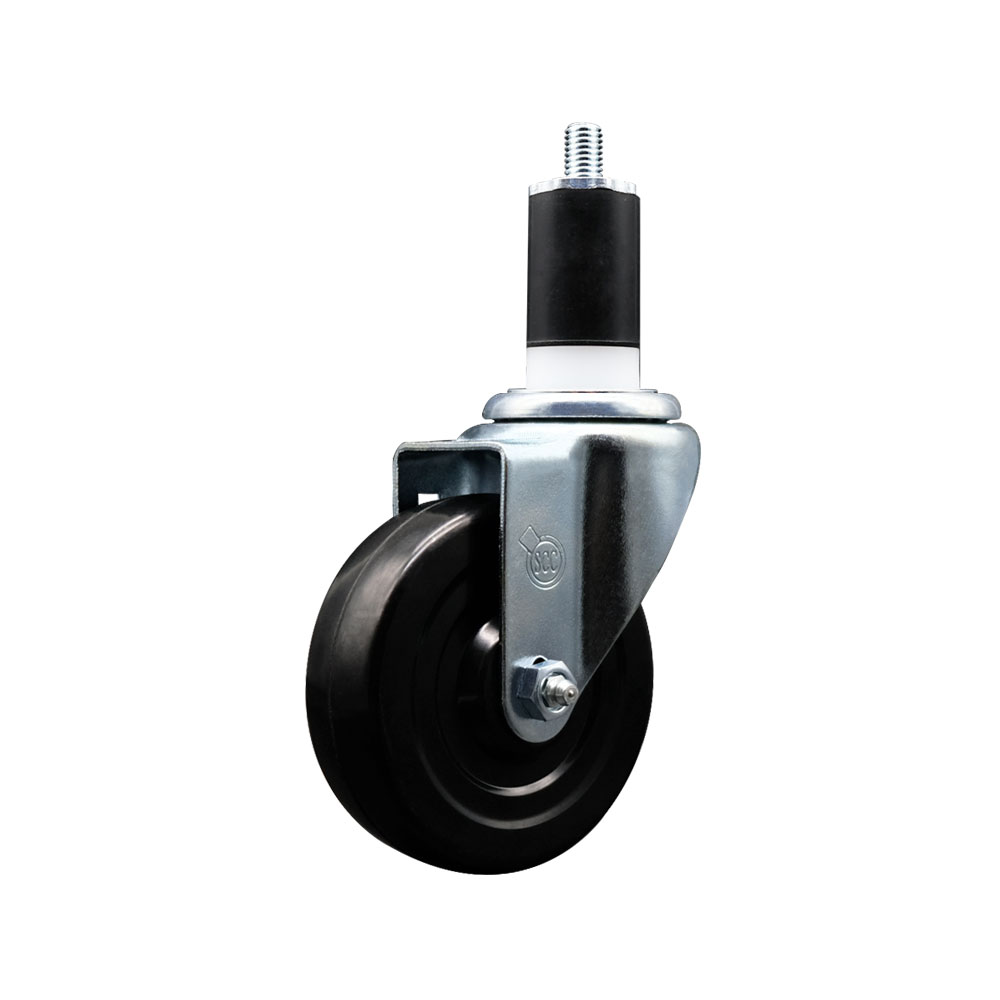 SCC-EX20S414-SRS-112 Soft Rubber Expanding Stem Swivel Caster with 4 in. Black Wheel & 1.5 in. Stem