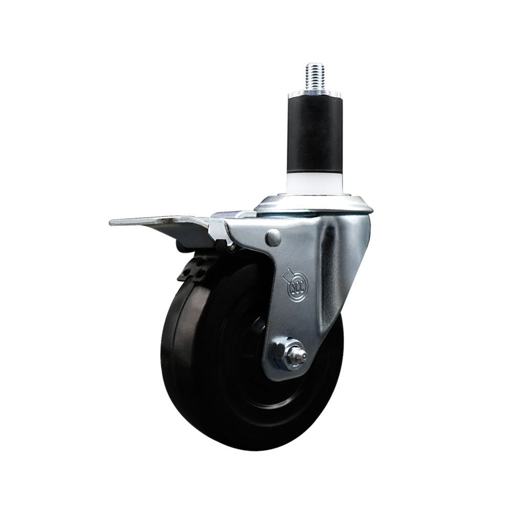 SCC-EXTTL20S414-SRS-112 Soft Rubber Expanding Stem Swivel Caster with 4 in. Black Wheel & 1.5 in. Stem & Total Locking Brake