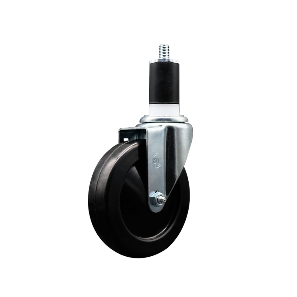 SCC-EX20S514-SRS-112 Soft Rubber Expanding Stem Swivel Caster with 5 in. Black Wheel & 1.5 in. Stem