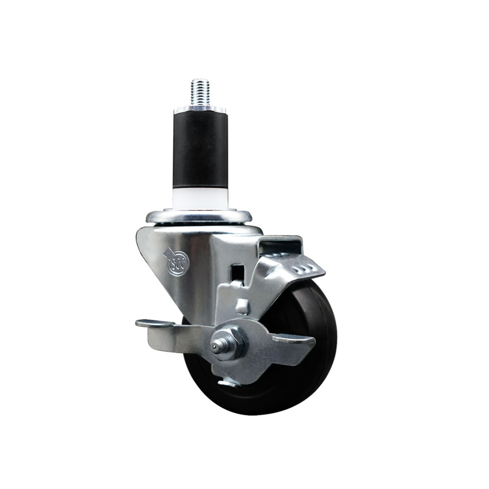 SCC-SSEX20S314-SRS-TLB-112 Stainless Steel Soft Rubber Expanding Stem Swivel Caster with 3 in. Black Wheel & 1.5 in. Stem & Top Locking Brake