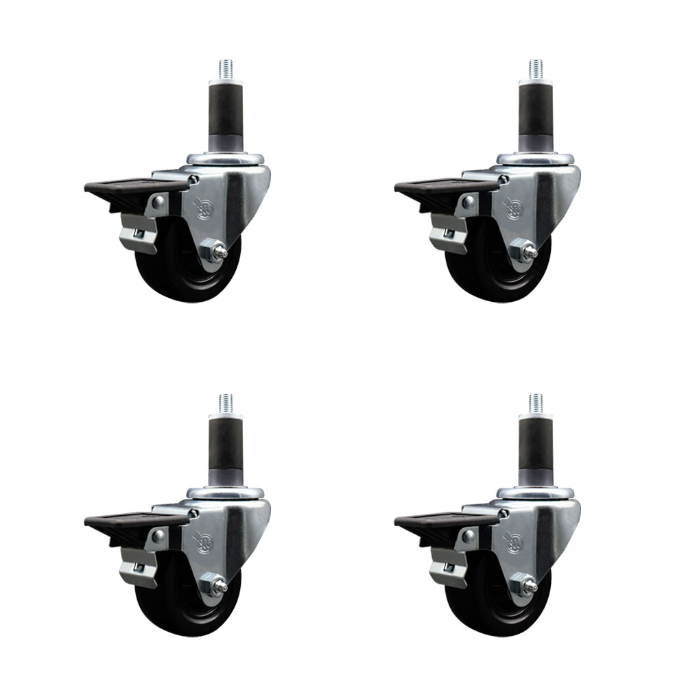 SCC-EX20S314-SRS-PLB-114-4 Soft Rubber Swivel Expanding Stem Caster with 3 in. Black Wheels & 1.25 in. Stems - Set of 4