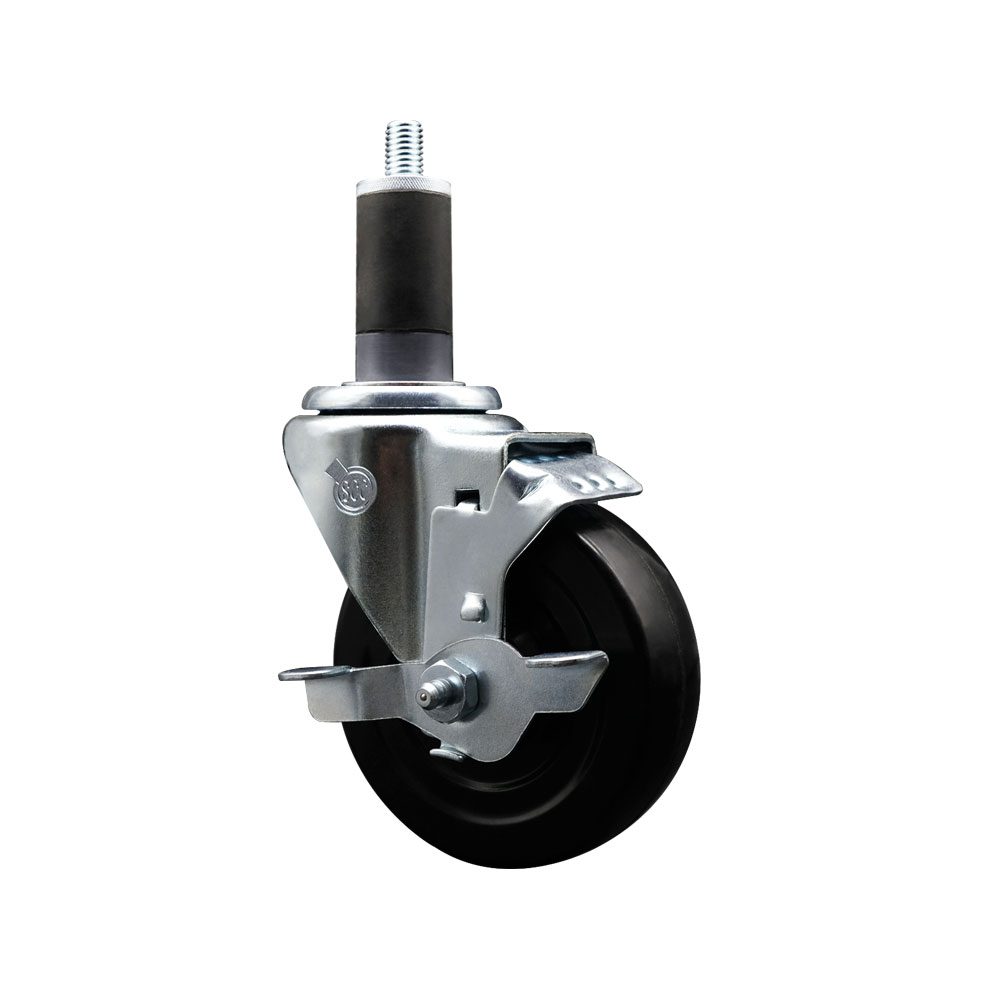 SCC-EX20S414-SRS-TLB-114 Soft Rubber Expanding Stem Swivel Caster with 4 in. Black Wheel & 1.25 in. Stem & Top Locking Brake