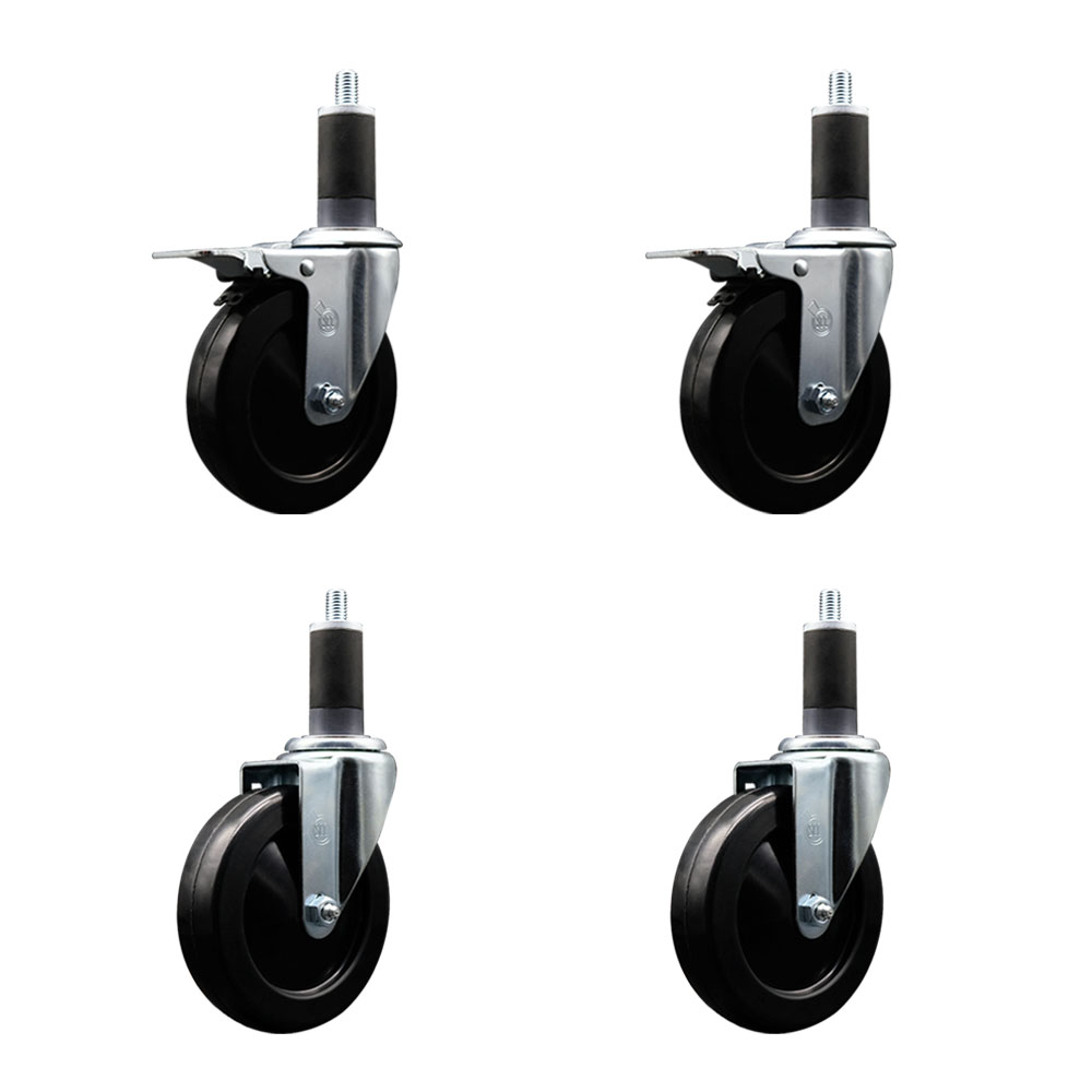 SCC-EXTTL20S514-SRS-2-S-2-114 Soft Rubber Swivel Expanding Stem Caster with 5 in. Black Wheels & 1.25 in. Stems - Set of 4